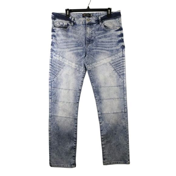 Southpole Skinny Comfort Stretch Jeans Mens 34x30 Acid Wash Moto Denim Whiskered - Picture 1 of 9